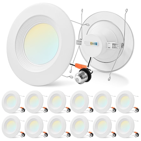 Luxrite 5/6 Inch LED Recessed Can Light 5CCT 2700K-5000K 17W 1500LM Dimmable Wet Rated Baffle, 12PK LR23798-12PK